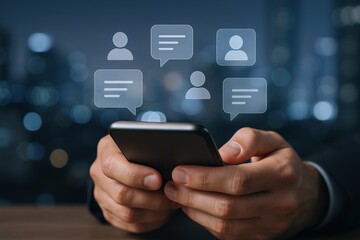 Hands Using Smartphone with Chat Bubbles, Communication and Social Media Concept for Business