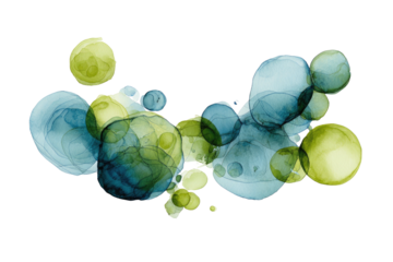 Organic, fluid shapes in green and blue hues on a black background