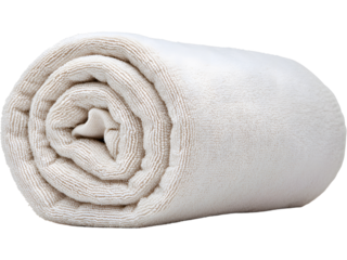 Soft rolled towel isolated on transparent background. Ideal for spa, wellness, and hotel design concepts.