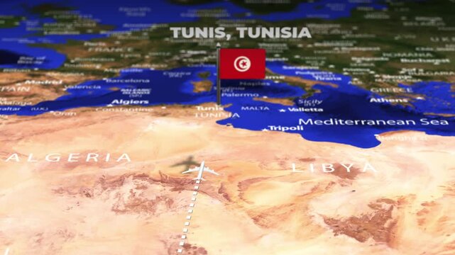 Flight from Abuja NIGERIA to Tunis TUNISIA with flag pins