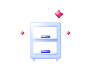 illustration of a cabinet, a cupboard with two drawers. white cupboard. objects, items, furniture, interior, symbols. 3d style design. white background