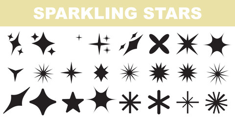 Abstract Y2K Vector Element Assets Pack. Collection of Bold Geometric, Flower, and Star Shapes in Neo-Brutalism and Morphic Style.