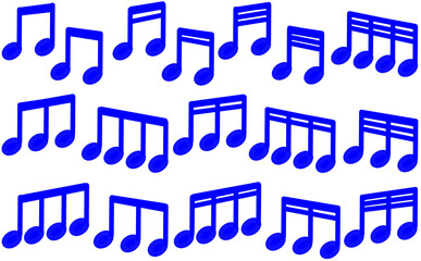 味のある手書き連音符右上がり、右下がりのシンプルなデザインのアイコンセット_青