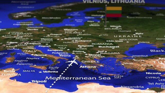 Flight from Abuja NIGERIA to Vilnius LITHUANIA with flag pins