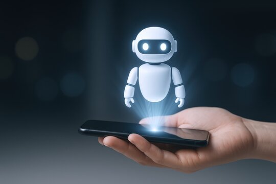 AI Chatbot on Smartphone: Modern Communication Technology Concept, Virtual Assistant on Mobile, Digital Support Interface