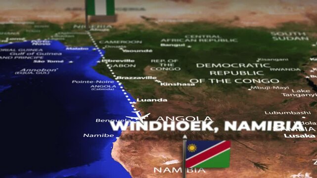 Flight from Abuja NIGERIA to Windhoek NAMIBIA with flag pins