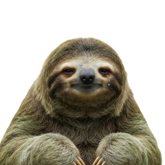 Obraz premium Close-up portrait of a three-toed sloth with a unique expression against a black background