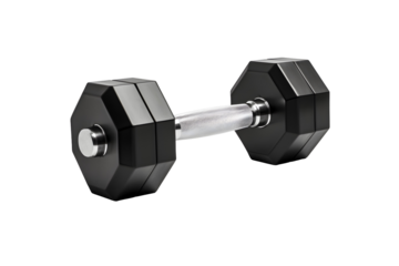 Black Rubber Hex Dumbbell with Chrome Handle Isolated Element for Gym Fitness Workout and Bodybuilding Sport Design