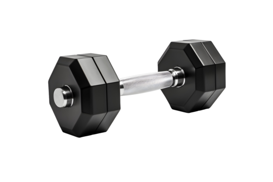 Black Rubber Hex Dumbbell with Chrome Handle Isolated Element for Gym Fitness Workout and Bodybuilding Sport Design - Powered by Adobe