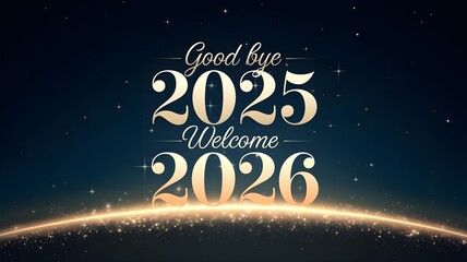 Good Bye 2025 Welcome 2026 Gold Midnight Design