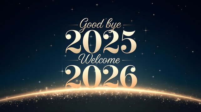Good Bye 2025 Welcome 2026 Gold Midnight Design