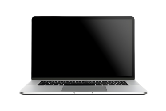 Modern Silver Laptop Computer with Open Blank Screen Isolated on White for Website Mockup and Business Technology Concepts