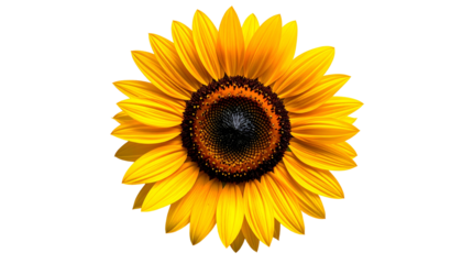 Vivid, detailed shot of a single sunflower with striking yellow petals and dark center
