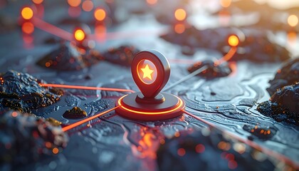 Futuristic map with glowing markers and interconnected paths