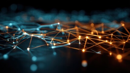 Abstract Technology Network Background with Glowing Nodes, Interconnected Lines, and Futuristic Design for Digital Concepts