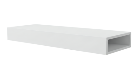 Modern Minimalist Aesthetic: A Clean White Rectangular Floating Shelf on a White Background, Revealing Subtle Depth and Contemporary Simplicity