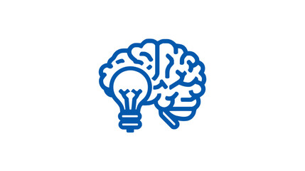 A blue brain icon with an attached lightbulb, symbolizing ideas and intelligence