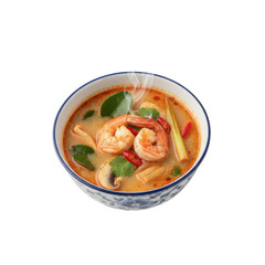 Delicious and steaming hot tom yum soup with fresh ingredients presented in a bowl