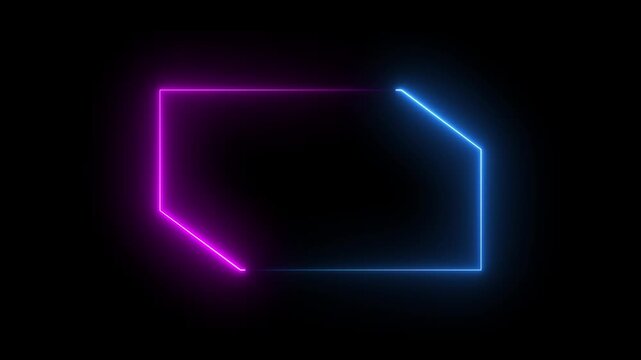 neon effect rectangle frame black background. 4k animation video. 4K..
Animation video.