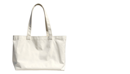Plain white tote bag isolated on a solid black background, showcasing its simple design