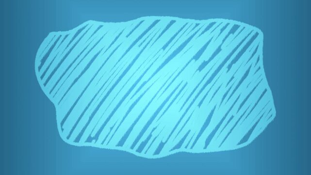 Irregular amorphous shape filled hand-drawn scribbled lines, Diagonal scribble line texture stop motion style deep blue background, Light blue chalk crayon effect rough texture abstract design