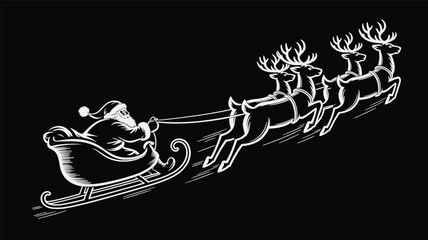 Santa Sleigh and Reindeer Silhouette Illustration