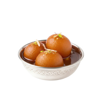 Delicious Gulab Jamun Indian Dessert served in a decorative bowl with a dark background