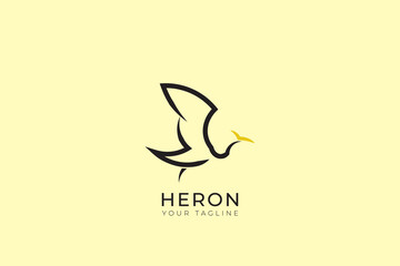Abstract line logo of heron bird with minimalist and simple design, heron silhouette logo