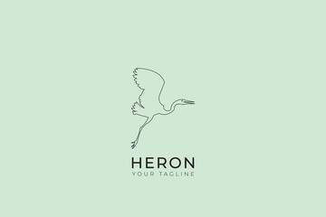 Abstract line logo of heron bird with minimalist and simple design, heron silhouette logo