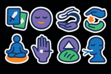 Mastery icon set featuring meditation, mindfulness, and personal growth symbols for design and illustration