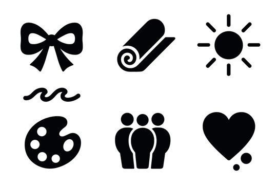 Minimalist icon set featuring bow, sun, heart, and more for versatile design use