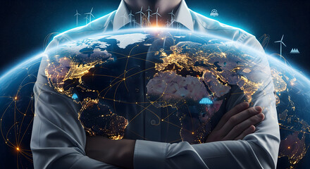 Innovative leader embracing global sustainability with renewable energy solutions and worldwide connectivity, fostering a brighter future for planet Earth today