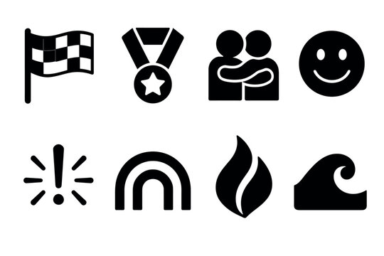 Versatile icon set featuring medal, friendship, smile, and symbols for design elements
