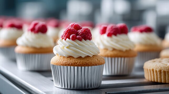 Delicious cupcakes with fresh raspberries