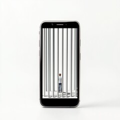 A man within a smartphone screen, symbolizing digital isolation and the modern world.