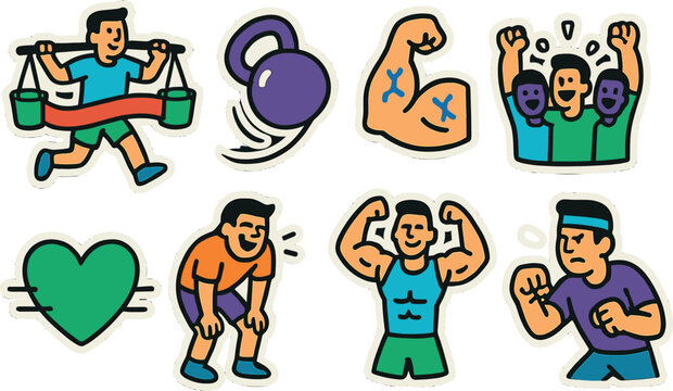 Dynamic fitness and exercise icon stickers for workout motivation and design