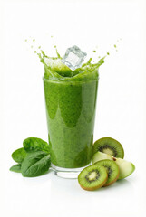 Fototapeta premium Green Kiwi and Spinach Smoothie Splash in Glass