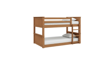 Classic Wooden Bunk Bed Frame with Ladder on White Background Shows Modern Furnishing and Practical Bedroom Space Saving Solution