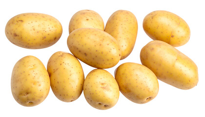 Close-up of several oval-shaped potatoes, showing their textured skin against a black background
