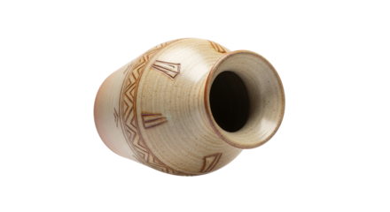 Artistic ceramic pot featuring a rustic aesthetic and geometric pattern against a white background that brings texture and culture 75 characters