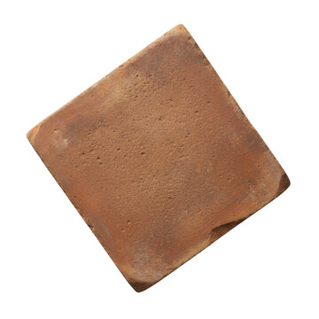 Detailed texture of an old rustic terracotta square tile with rough surface
