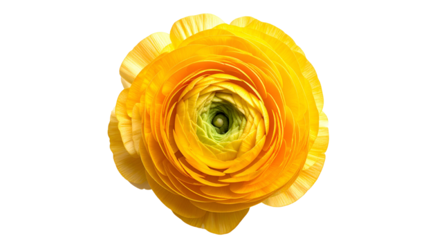 Overhead shot reveals a vibrant, sun-yellow flower against a black, transparent background