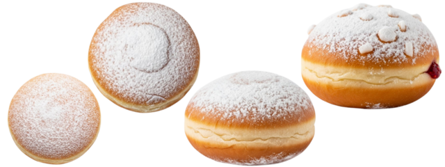 Set of Sufganiyah PNG – Delicious Jelly-Filled Donut Isolated on Transparent Background for Holiday Design