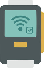 Modern credit card reader terminal with contactless signal, representing secure point-of-sale payments and cashless transactions