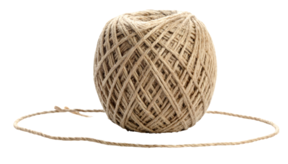 A close-up shot of a ball of twine with a length of the cord extending from it