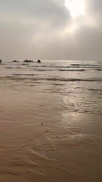 Beautiful yellow sea shore in Rizhao, China taken at early morning time