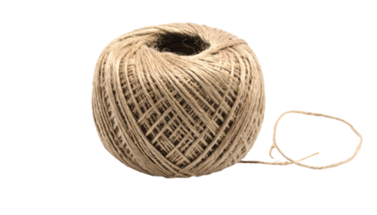 A close-up shot of a ball of natural twine on a black background