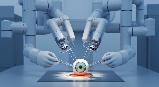 Robotic-assisted eye surgery concept depicting precision and technological advancement in healthcare