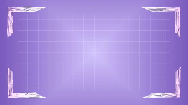 Four corner brackets rough scribbled lines stop motion, Lavender purple grid background subtle central light gradient, Minimalist aesthetic technical hand-drawn elements text area