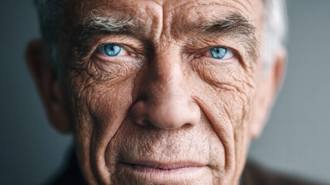 Close-up portrait of a senior man with striking blue eyes. - Powered by Adobe
